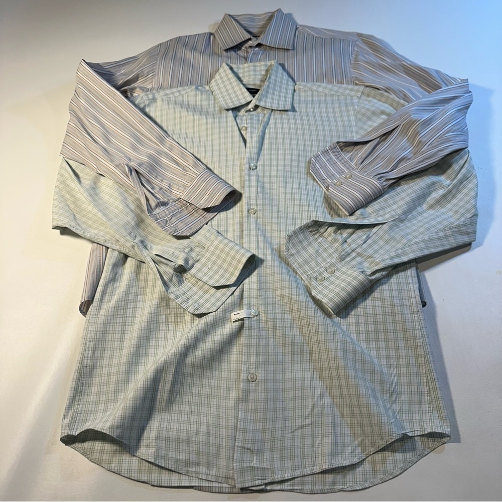 Lot Of Two Hugo Boss Size 15 32/33 Collared Button Up Long Sleeve Dress Shirts